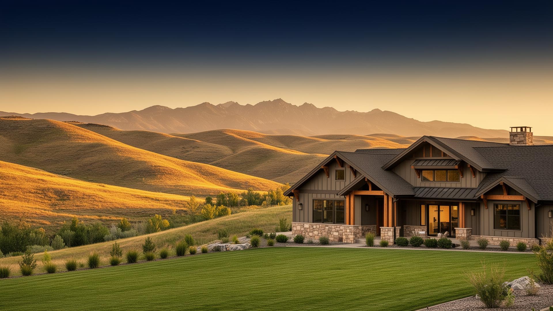 Modern Idaho home at golden hour